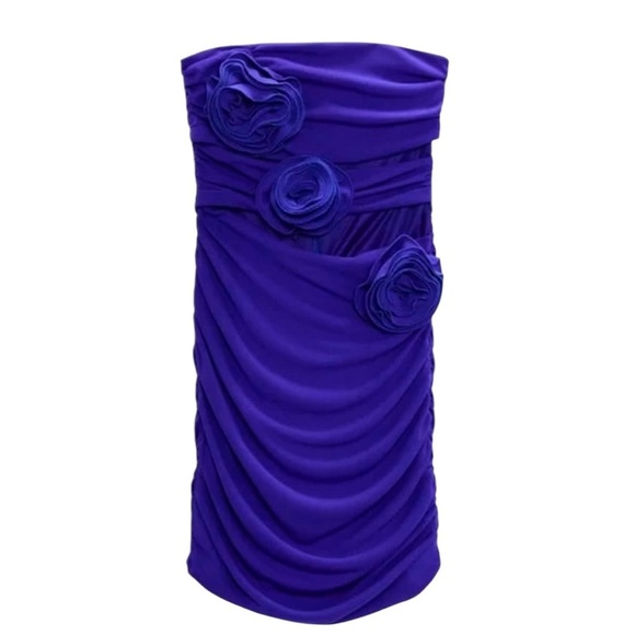 NWT ZARA Strapless Mini Cut Out Dress 3D Flower Applique Knit Size M - Picture 6 of 10